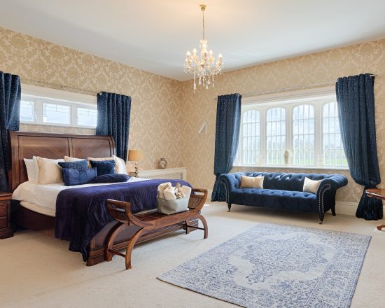 Birchwood Estate Bedroom with Sleigh Bed and Chesterfield Sofa