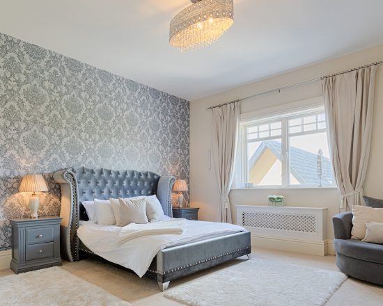 Birchwood Estate Bedroom with Large Upholstered Bed