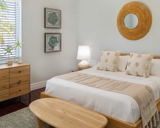 Blue Island Villa bedroom with neutral decor