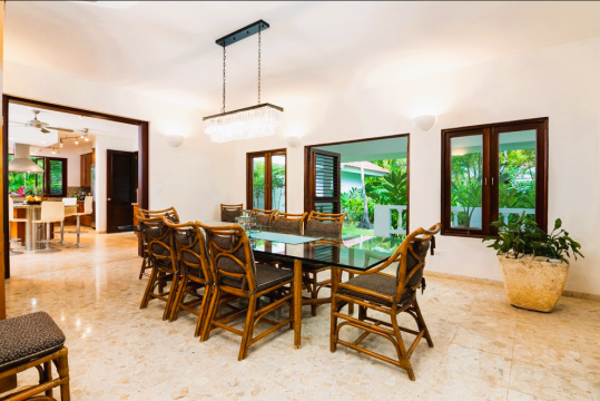 Dining area at Cabarete Retreat including a large table that seats 8